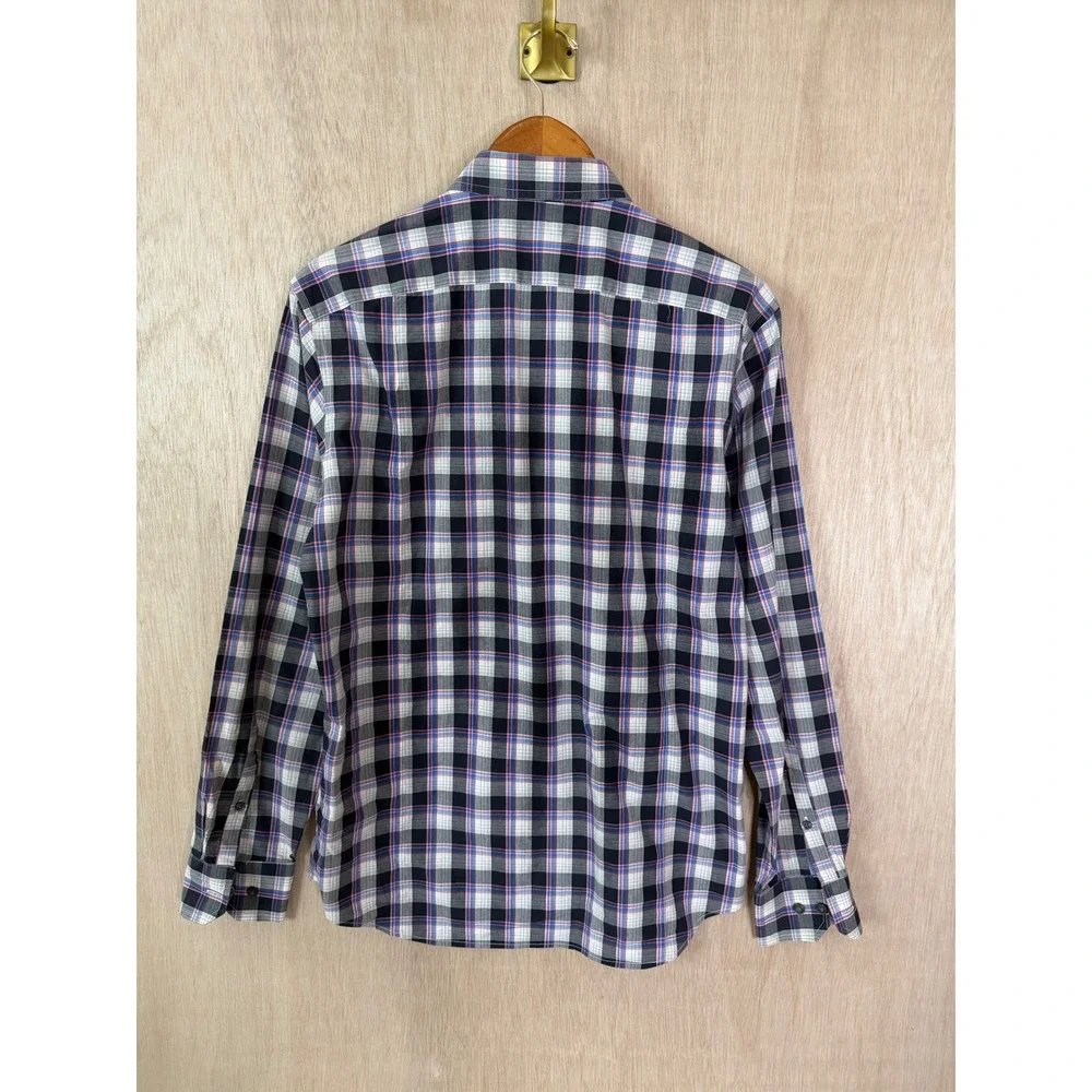 Banana Republic Slim Fit Blue Purple Plaid Button Down Shirt Small Mens Long Slv